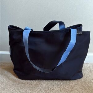 Lands' End Black Tote with Light Blue Straps